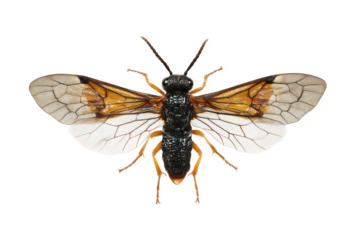 Close-up of a Sawfly Insect with Translucent Wings on White Background