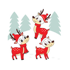 Obraz premium Christmas Reindeer Cuties Set 