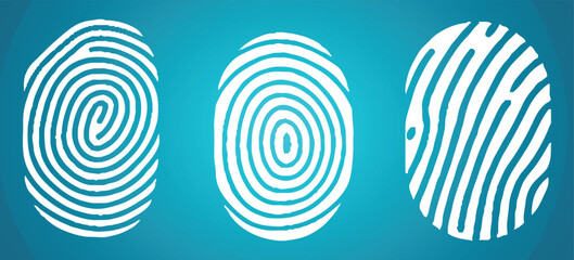 Three white fingerprint isolated on blue background.