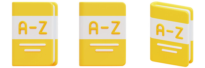 Set of Yellow Alphabet Books A-Z 3d Render Icon Illustration