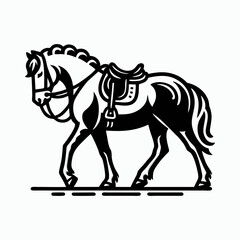 Elegant Horse Vector Art in Black and White with Strong Pose and Dynamic Hair Movement for Artistic Tattoo Poster or Vintage Farm Brand Identity Design