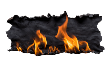 Burning Torn Paper with Vivid Flames on Transparent Background, PNG