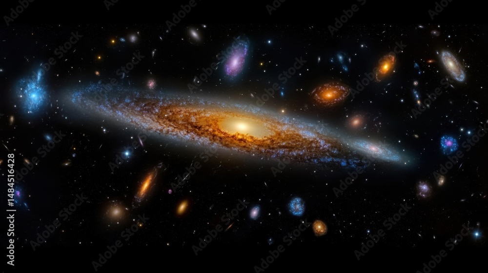Aufkleber a stunning array of galaxies is displayed against the backdrop of space. bright stars, varied format