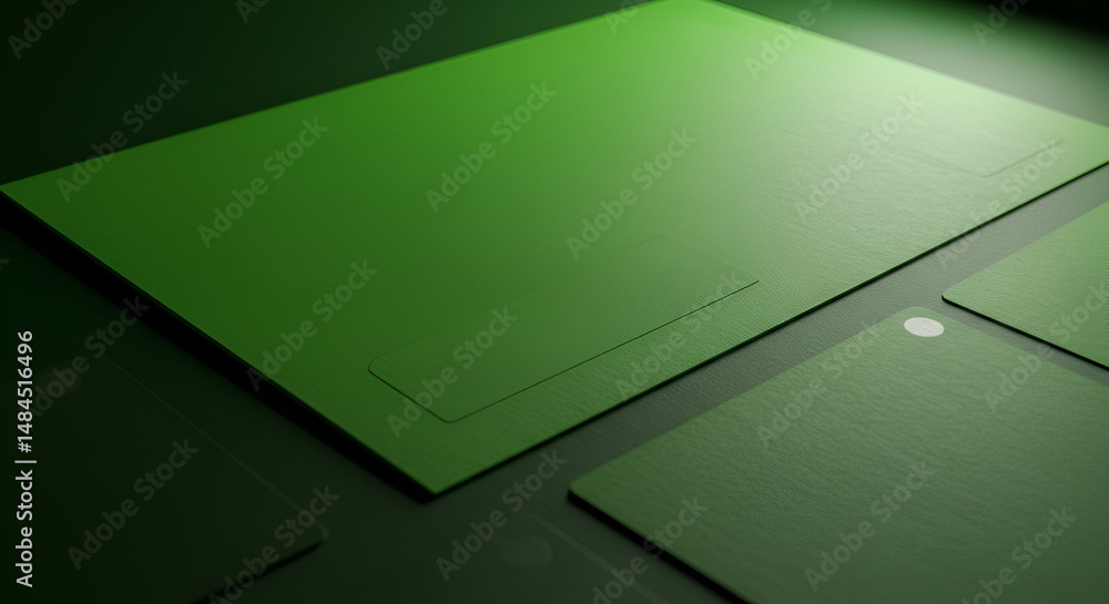 Aufkleber green textured plates arranged in a studio setting. minimalist presentation of a material sample set