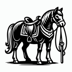 Rearing Stallion Illustration in Classic Monochrome Woodcut Style for Equestrian Logo Poster Wall Art or Tattoo Concept Featuring Powerful Horse Desig