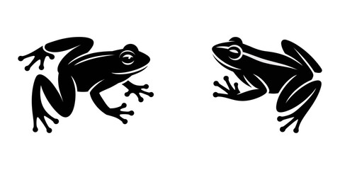frog on a white background, frog set line art silhouette vector illustration, simple and subtle frog vector silhouette black and white, set against a white background, frog vector silhouette icon.