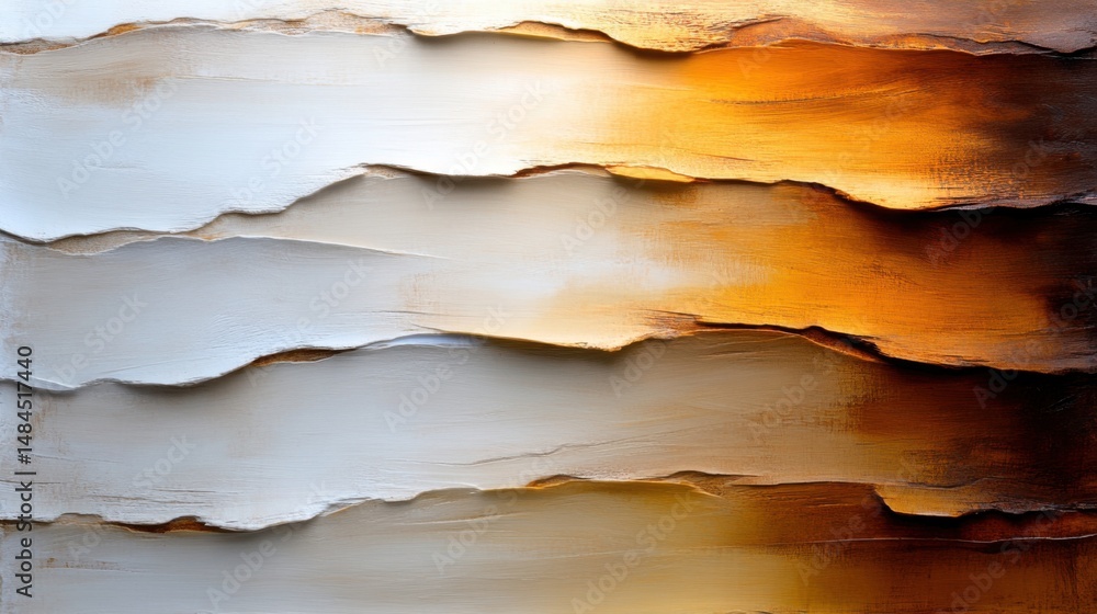 Poster layers of textured paint create an abstract representation of a landscape. the composition features 