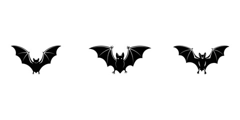 set of halloween bat silhouette vector on tranparent background, Black bat silhouette with wings spread, vector  perfect for Halloween decoration art, Halloween black bat isolated silhouettes.