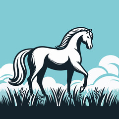 Stunning Stallion Vector in Dynamic Motion with Bold Rearing Pose and Artistic Line Details in Black and White Suitable for Tattoos Posters and Branding