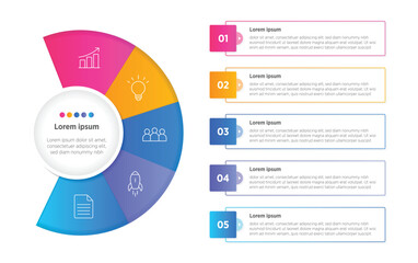 Modern Horizontal progress bar featuring 5 shaped elements, symbolizing the five stages of business strategy and progression. Clean timeline infographic design template. Vector for presentation