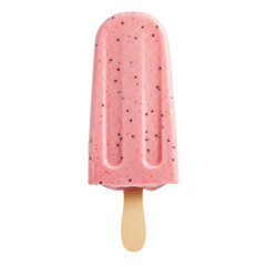A vibrant pink popsicle with specks, placed on a clean white background, perfect for summer