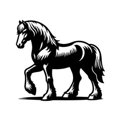 Vintage Horse Illustration Featuring Black and White Engraving of Rearing Stallion for Poster Art Tattoo Concept or Traditional Farm Animal Representat