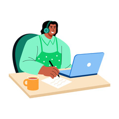 This flat style illustration depicting a person listening podcast