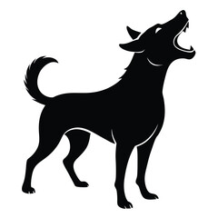 Silhouette of a howling wolf isolated on white background depicting wild animal nature