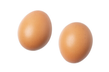 collection of raw chicken eggs on white background with clipping path, top view