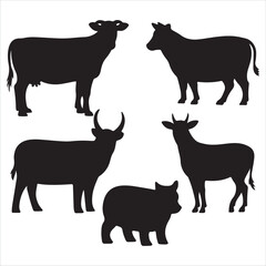 Vector Cow Animals  on Black and White