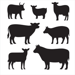 Vector Cow Animals  on Black and White