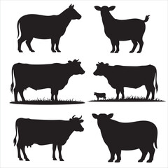 Vector Cow Animals  on Black and White