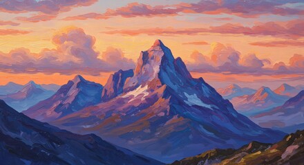 Majestic Mountain Peak at Sunset: A Painterly Landscape