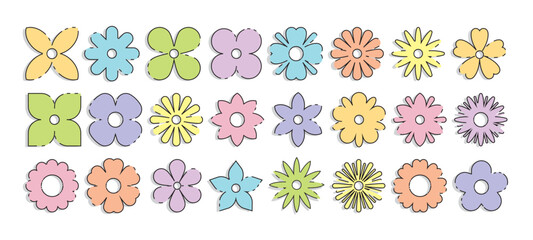 flower icon set, sticker badge stamp design element. decorative vector illustration