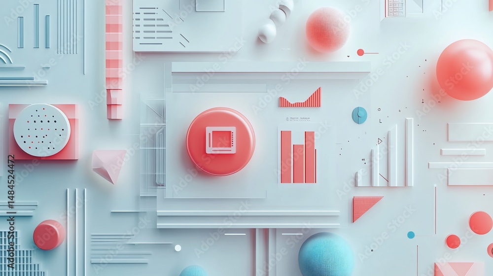 Poster abstract digital interface with charts, icons and geometric shapes display