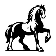 Vintage Black and White Vector of Horse Rearing with Dynamic Mane and Detailed Muscles Perfect for Tattoo Design Poster Art or Farm Animal Illustration Theme