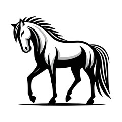 Powerful Stallion Vector Illustration in Vintage Woodcut Style Depicting Rearing Black Horse on White Background Ideal for Print Wall Art and Tattoo Concept