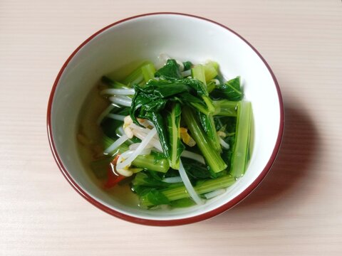 sayur bening sawi tauge or clear vegetable soup with green mustard and bean sprouts. stew. stewed green mustard and bean sprouts. clear soup.