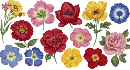 Vibrant Floral Collection: A Delightful Array of Painted Blooms