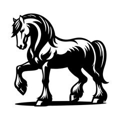 Monochrome Horse Illustration of Rearing Stallion in Powerful Dynamic Pose for Equestrian Themed Artwork and Tattoo Design with Engraved Line Art Details