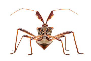 Close-up Detailed Studio Shot of an Assassin Bug Isolated on White Background