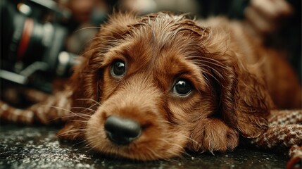 Wet puppy lying down