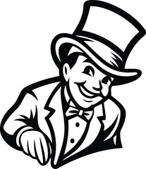 A cute cartoon and funny style illustration of a wealthy man vector, cartoon style illustration of a wealthy man silhouette and line art vector illustration design