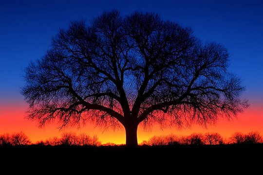 Dramatic tree silhouette at sunset spectacle