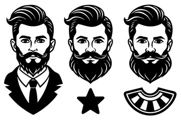 Funny cartoon vector faces set with tribal tattoo and various expressions.