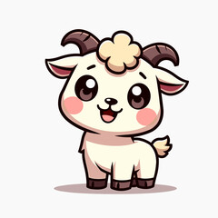 Smiling cartoon character of a goat with a smile on a white background