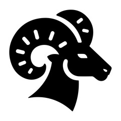 "Ram Head Icon In Vector Format—An Animal Pictogram Design That Emphasizes The Distinctive Horns And Bold Character Of The Legendary Sheep." 