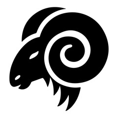 "Stylized Vector Icon Of A Ram Head, Complete With Curled Horns, Capturing The Spirit Of This Powerful Animal In A Clean, Modern Pictogram Design." 