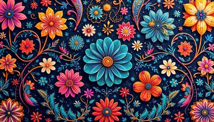 Intricate paisley floral pattern in vibrant hues, pattern, print, style