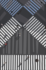 Zebra Crossing Top View People Illustration Busy City Street Vector