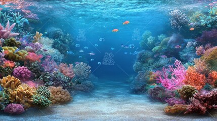 Naklejka premium Underwater Scene with Colorful Coral Reefs and Marine Life in a Vibrant Ocean Environment
