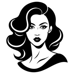 Glamorous woman with long flowing hair, a beautiful vector illustration of a fashion model's head in a stylish black silhouette