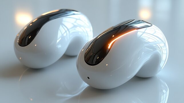 Closeup of two white confectionery items topped with dark glaze