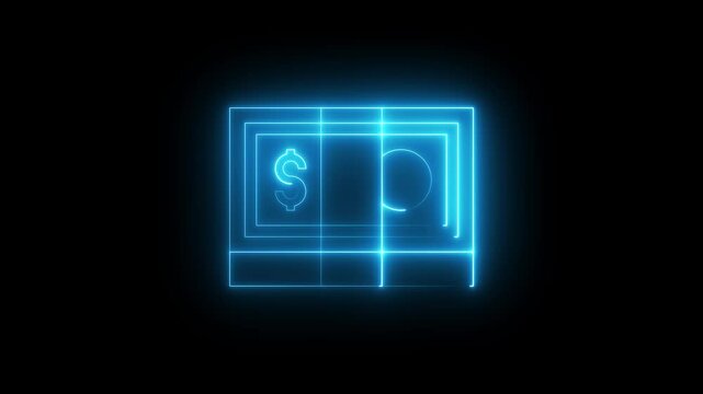 Neon bundle of dollar bills on black background, symbolizing wealth, money, finance, banking, digital currency, investment, savings, online payment, and futuristic financial concept