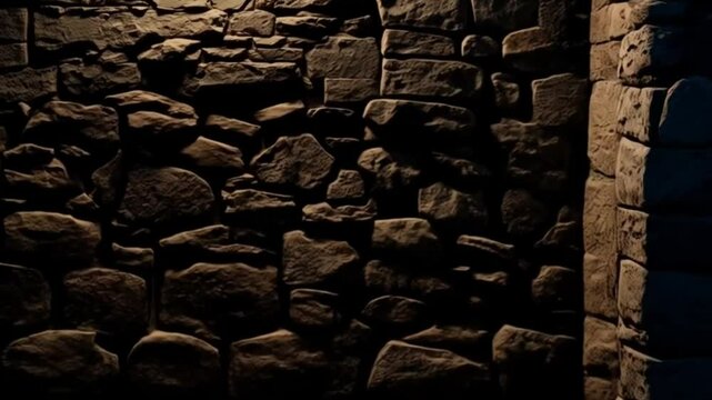 The arrangement of rocks forms a wall, with the camera continually moving backwards.