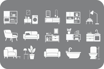 Collection of Modern Home Furniture and Appliance Icons