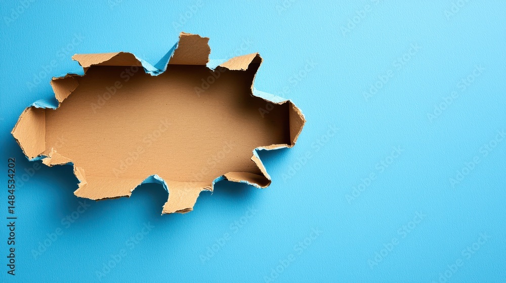 Aufkleber torn cardboard on blue background with distressed edges creating an artistic and unique composition