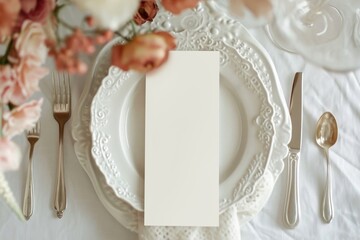 Blank white card on plate