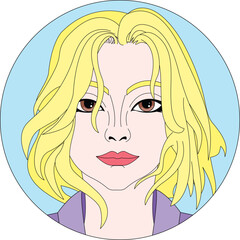 Woman Face Avatar In Round Sticker Vector