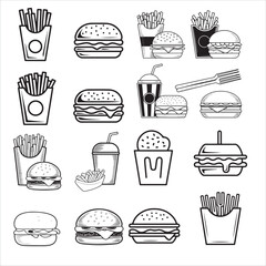 Fototapeta premium Pizza,burger ,fast food, shilhouette,vactor,